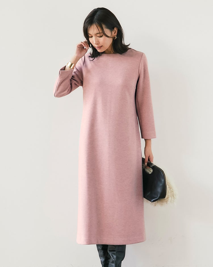 ウールタッチジャカード・Aラインワンピース 詳細画像 ピンク 4