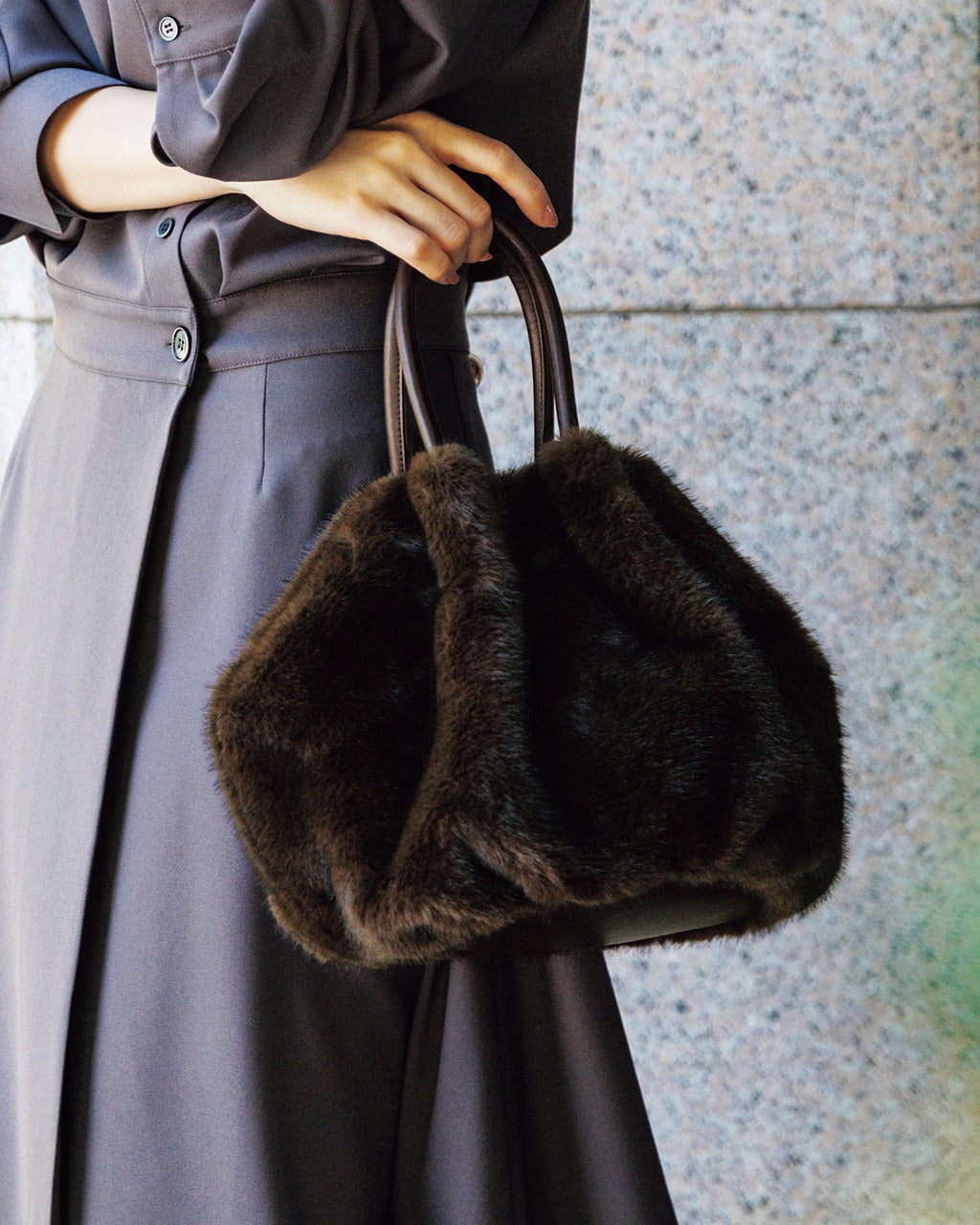 ミンクタッチファー・ギャザーバッグ/40代50代からのレディース