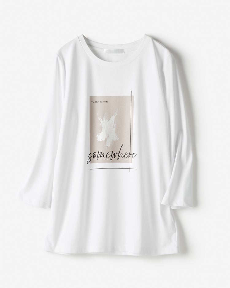 メタリックデザインＴシャツ／7分袖 詳細画像 ホワイト 1