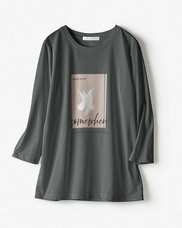 メタリックデザインＴシャツ／7分袖 詳細画像 チャコール 1