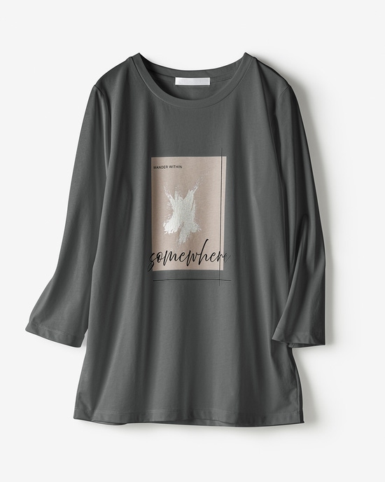 メタリックデザインＴシャツ／7分袖