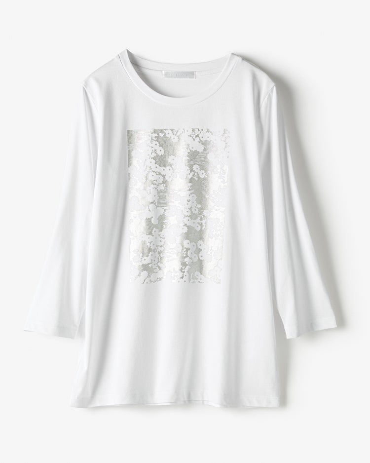メタリックデザインＴシャツ／7分袖 詳細画像 ホワイト・パターン 1
