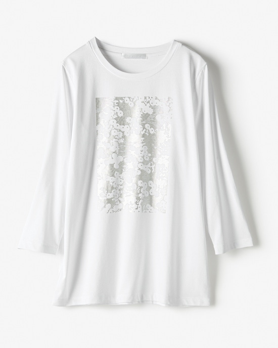 メタリックデザインＴシャツ／7分袖