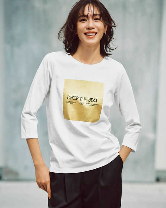メタリックデザインＴシャツ／7分袖
