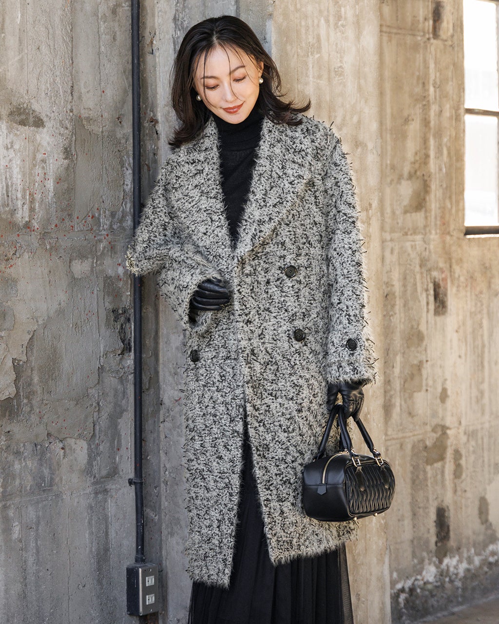 ミックスツイード・ロングチェスターコート/DoCLASSE