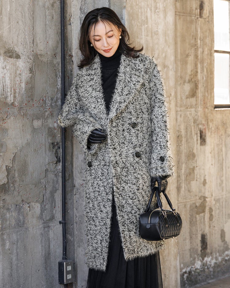 ミックスツイード・ロングチェスターコート 詳細画像 ブラックパターン 2