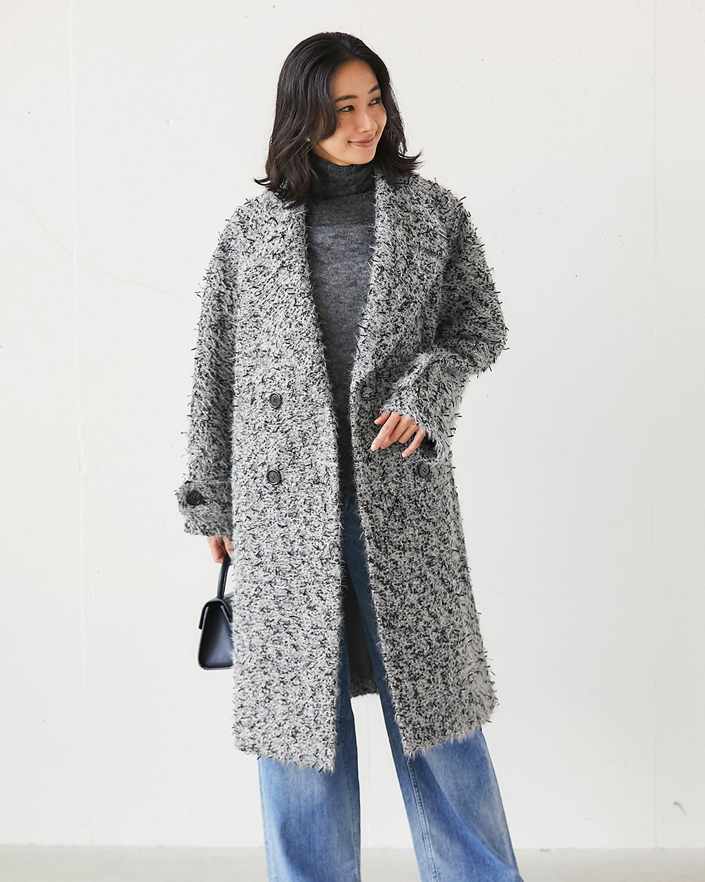 ミックスツイード・ロングチェスターコート/40代50代からのレディース