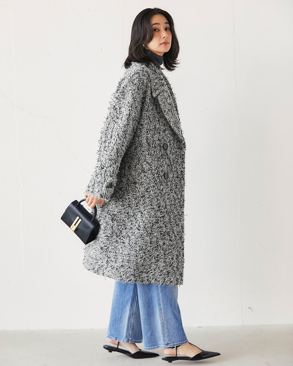 ミックスツイード・ロングチェスターコート/40代50代からのレディース