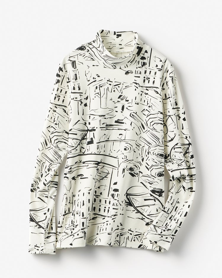 超長綿・ハイネック／柄 詳細画像 ホワイトｘブラック 5