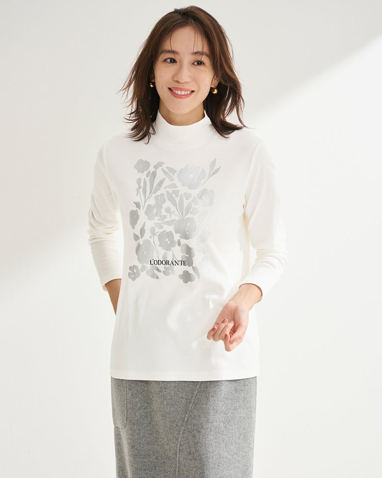 超長綿・ハイネック/プリント 詳細画像 オフホワイト 1