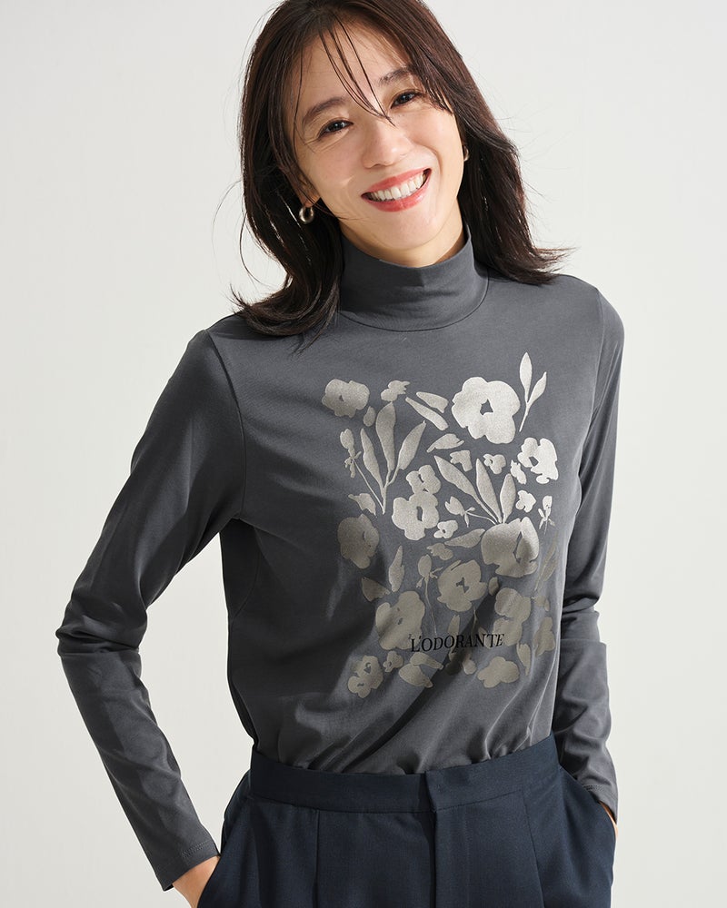 超長綿・ハイネック/プリント 詳細画像 チャコール 1