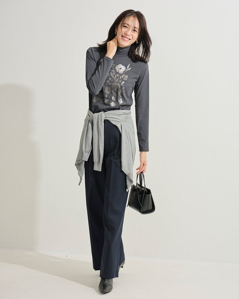 超長綿・ハイネック/プリント 詳細画像 チャコール 2