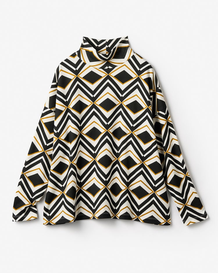 超長綿・抜け感ハイネック／総柄 詳細画像 オフホワイトｘブラック 3