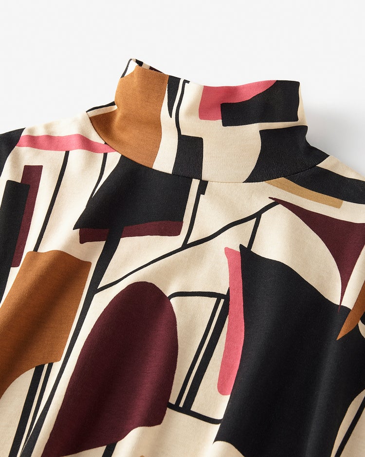 超長綿・抜け感ハイネック／総柄 詳細画像 ベージュ&times;ブラック 2