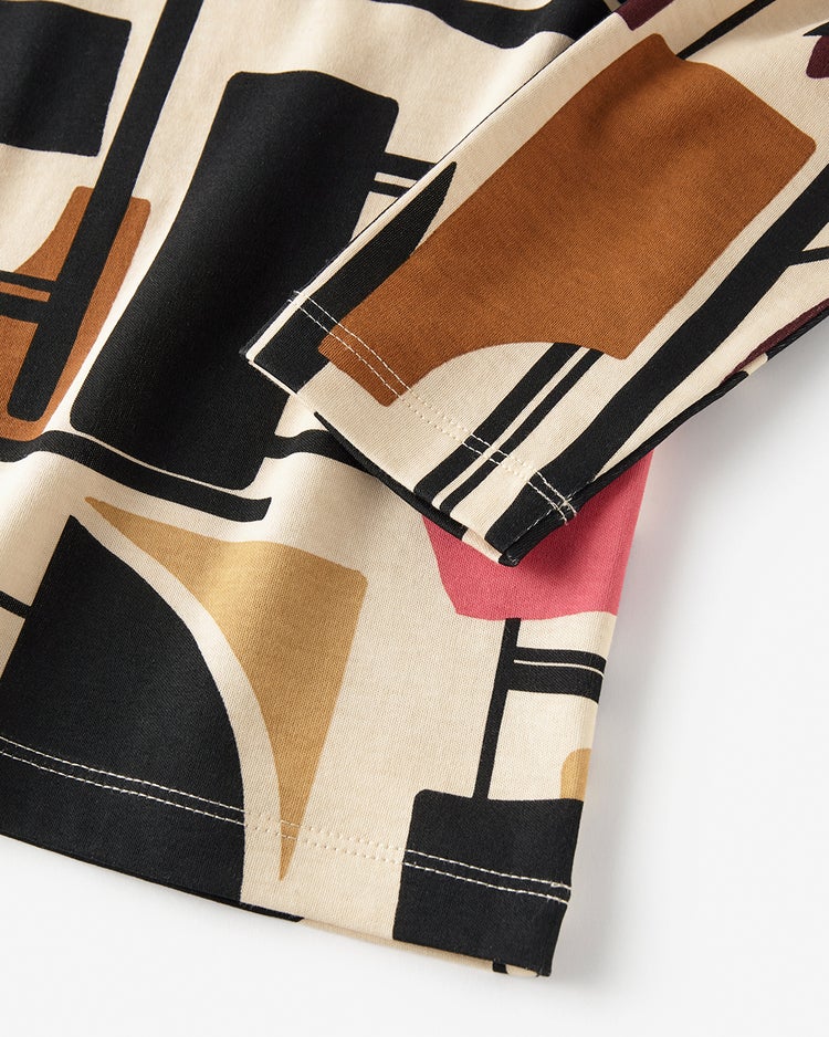 超長綿・抜け感ハイネック／総柄 詳細画像 ベージュ&times;ブラック 3