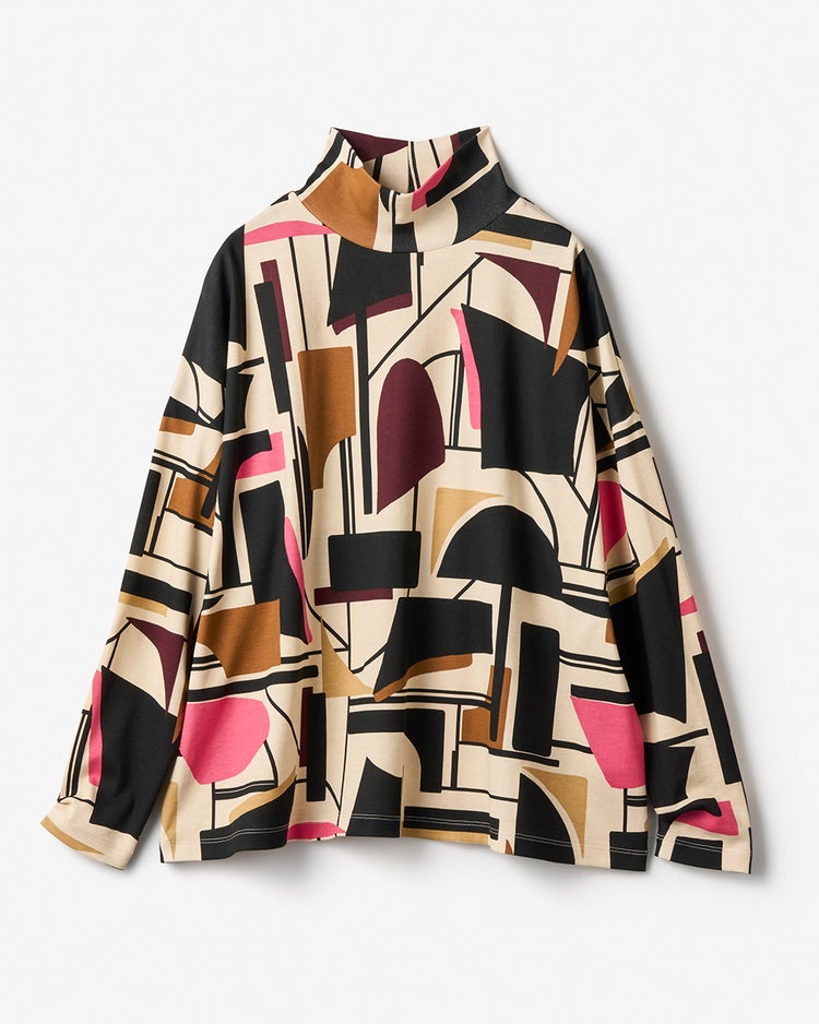 超長綿・抜け感ハイネック／総柄 詳細画像 ベージュ&times;ブラック 5