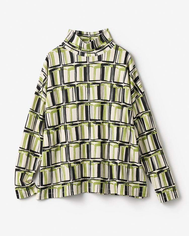 超長綿・抜け感ハイネック／総柄 詳細画像 グリーン・パターン 3