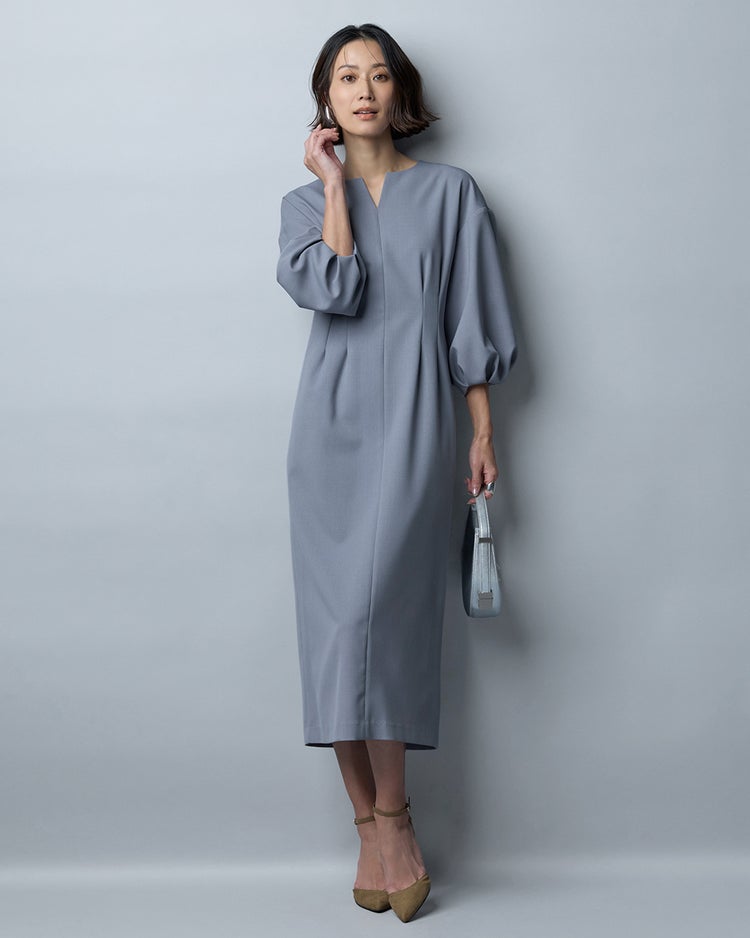 トリニティツイル・キーネックワンピース 詳細画像 ブルーグレー 1