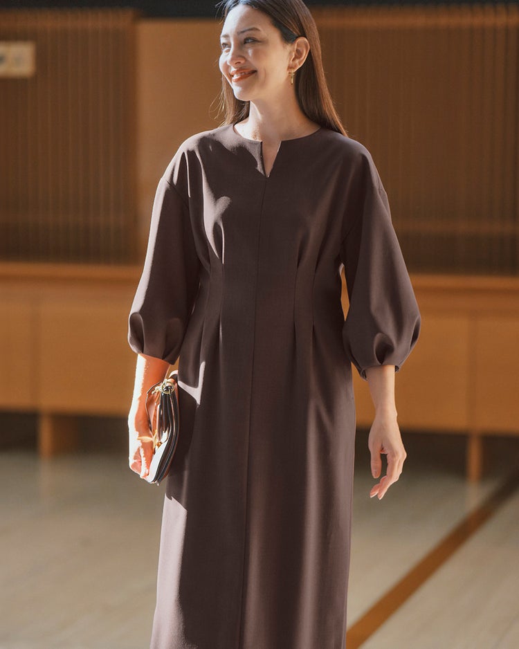 トリニティツイル・キーネックワンピース 詳細画像 ダークブラウン 1