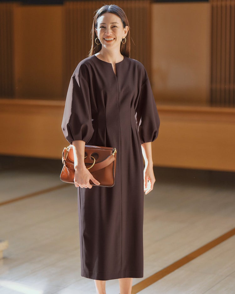 トリニティツイル・キーネックワンピース 詳細画像 ダークブラウン 2