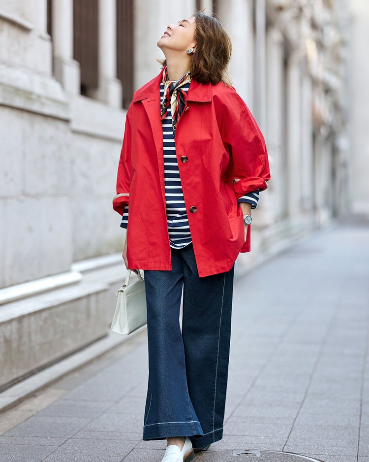 コットンブレンド・ステンカラーコート 詳細画像 レッド 2