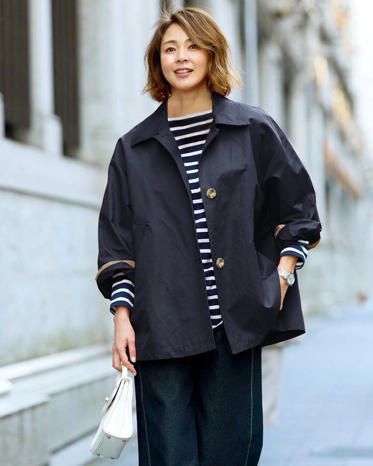 コットンブレンド・ステンカラーコート 詳細画像 ネイビー 1