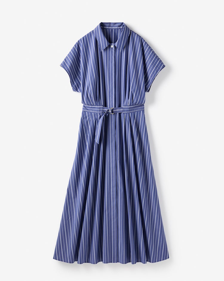 UVイージーケア・ベルト付きシャツワンピース 詳細画像 ネイビー&times;ホワイト 3