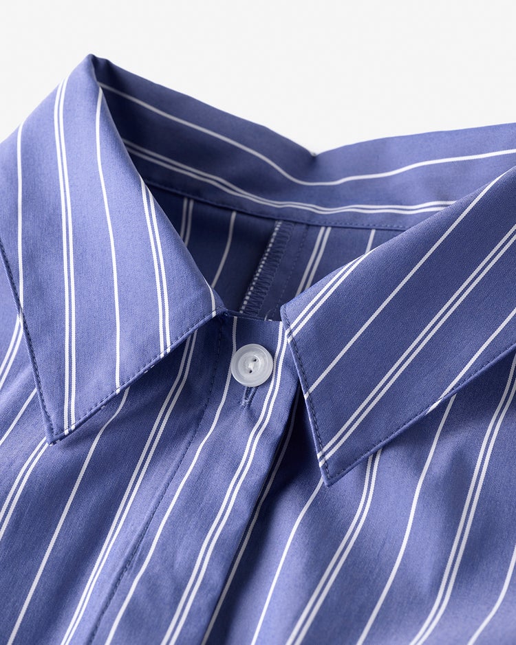 UVイージーケア・ベルト付きシャツワンピース 詳細画像 ネイビー&times;ホワイト 4