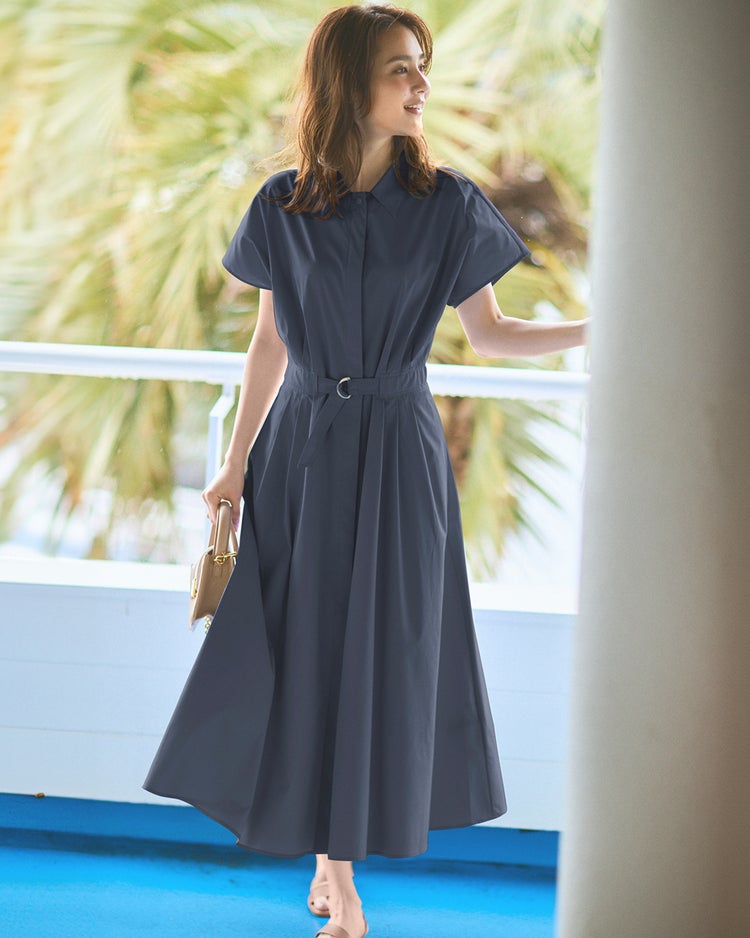 UVイージーケア・ベルト付きシャツワンピース 詳細画像 ミッドナイトブルー 1