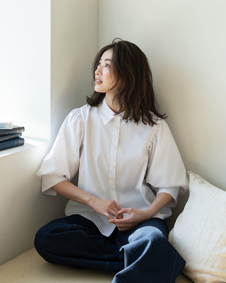 UVイージーケア・タック袖ブラウス 詳細画像 ホワイト 1