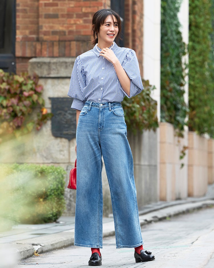 UVイージーケア・タック袖ブラウス 詳細画像 ネイビーパターン 1