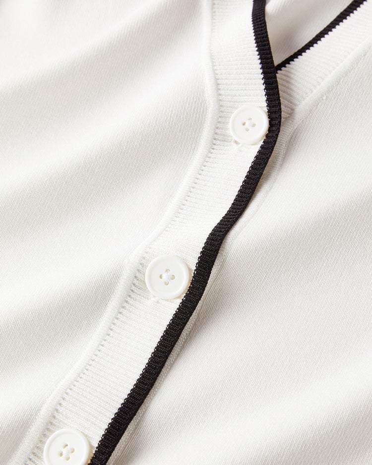 総針編み・Vネックカーディガン 詳細画像 ホワイト・パターン 3