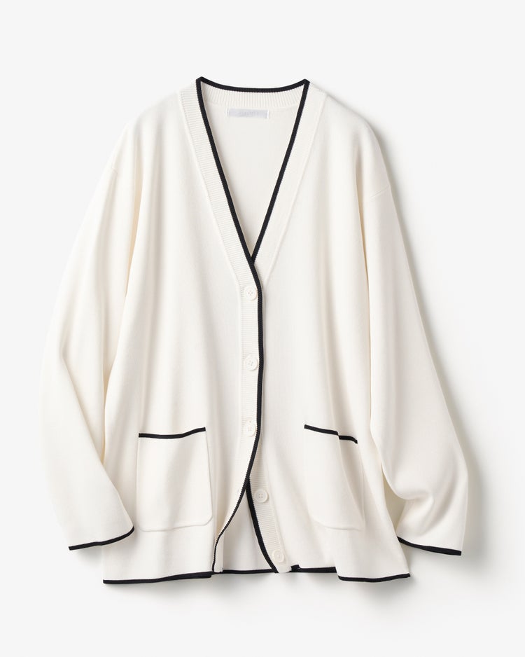 総針編み・Vネックカーディガン 詳細画像 ホワイト・パターン 4