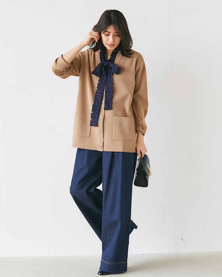 総針編み・Vネックカーディガン 詳細画像 ベージュ 3