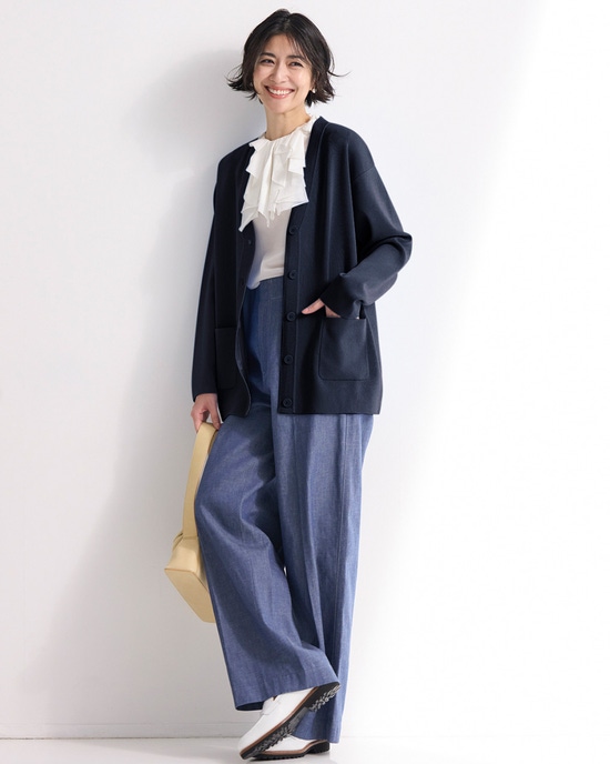 総針編み・Vネックカーディガン