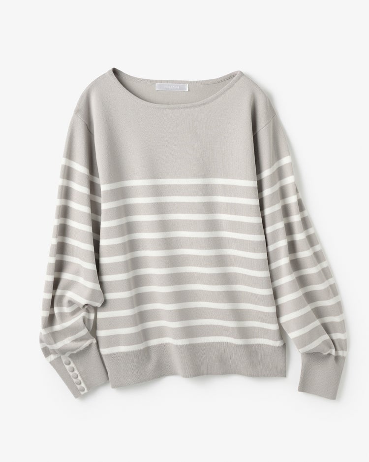 ストレッチニット・袖ボタンボートネック 詳細画像 グレー&times;ホワイト 3