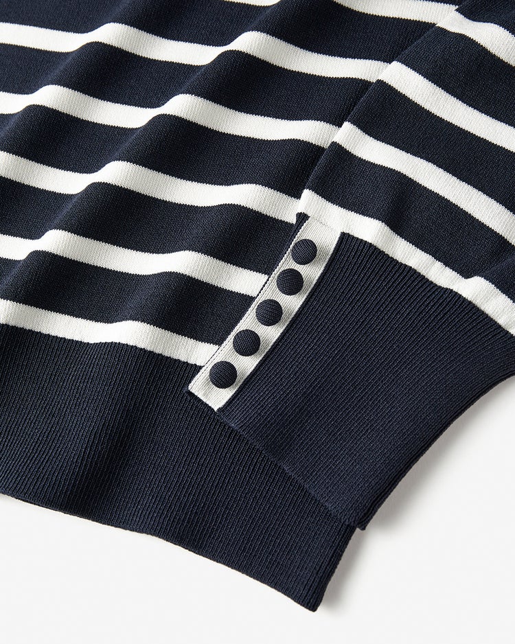 ストレッチニット・袖ボタンボートネック 詳細画像 ネイビー&times;ホワイト 2