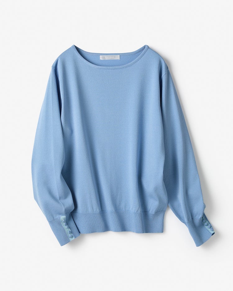 ストレッチニット・袖ボタンボートネック 詳細画像 ライトブルー 4