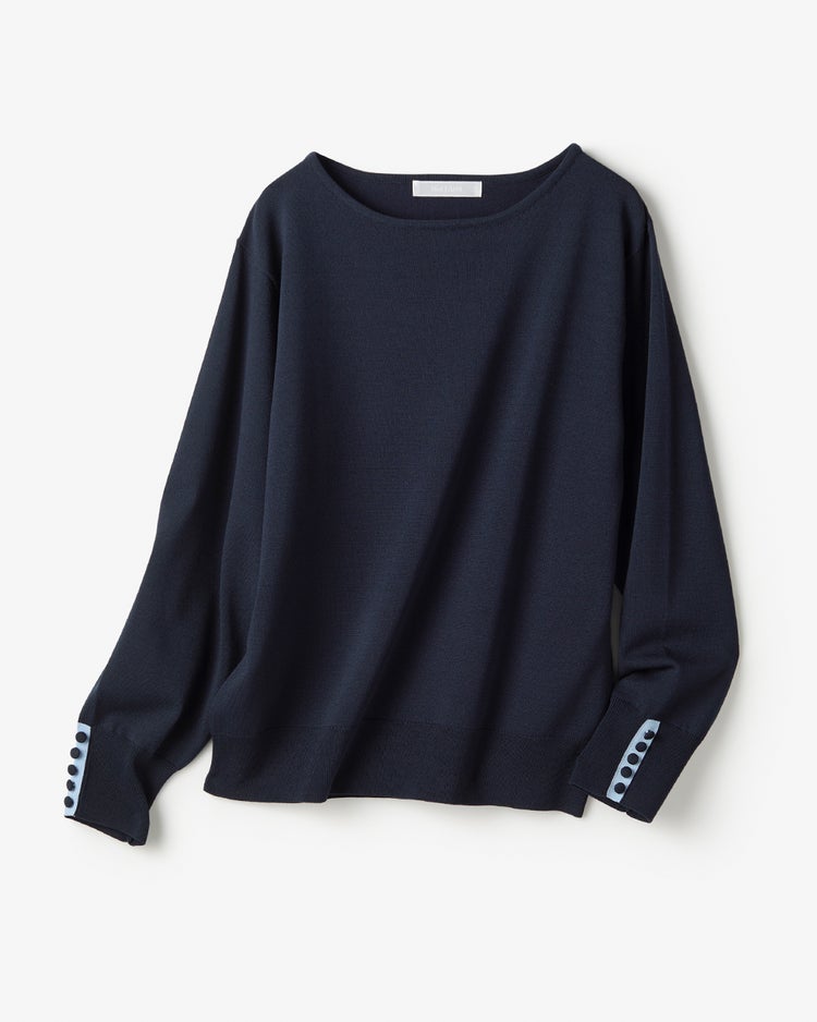 ストレッチニット・袖ボタンボートネック 詳細画像 ネイビー 4