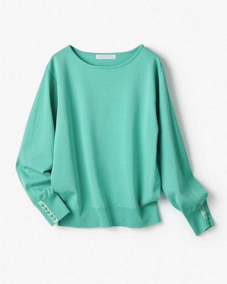 ストレッチニット・袖ボタンボートネック 詳細画像 ブルーグリーン 6