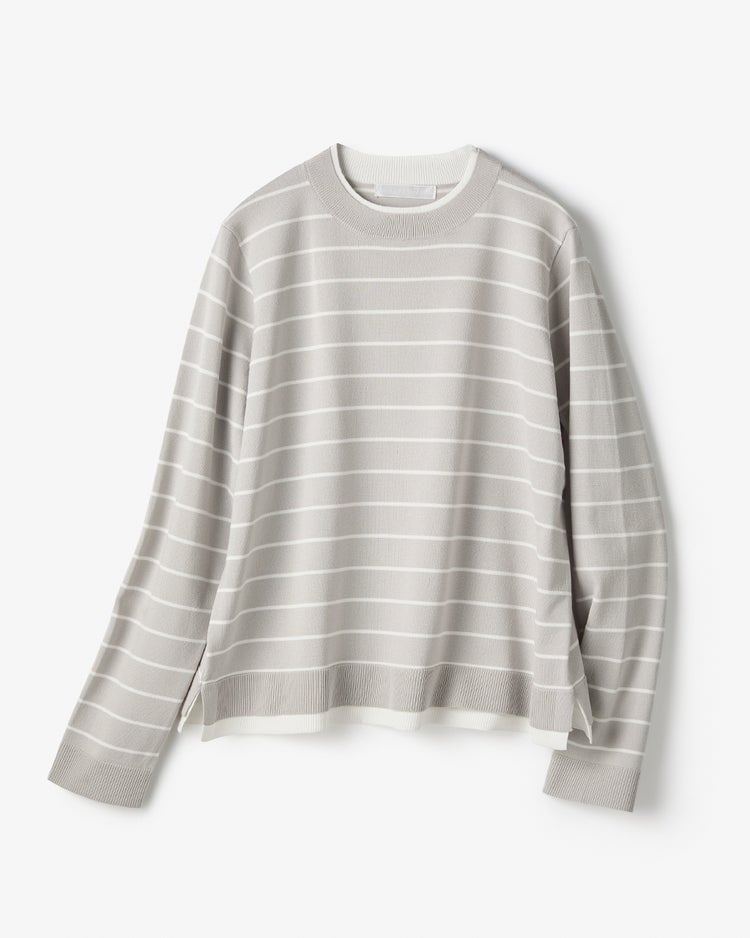 ストレッチニット・リブ配色クルーネック 詳細画像 グレーパターン 3