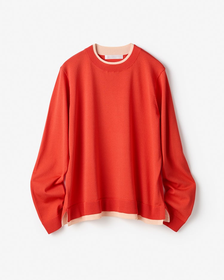 ストレッチニット・リブ配色クルーネック 詳細画像 スカーレット 3