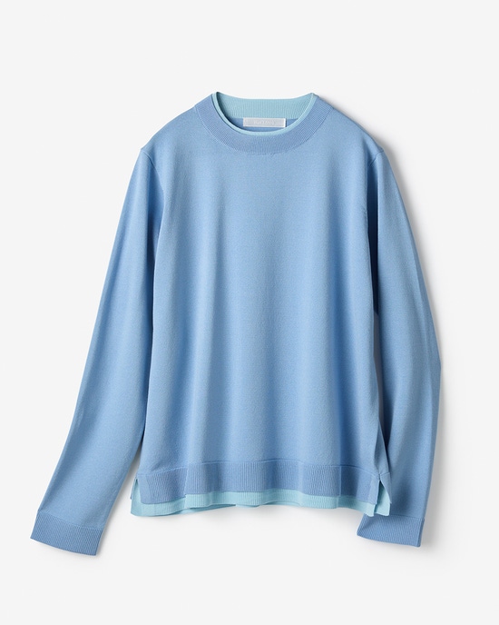 ストレッチニット・リブ配色クルーネック