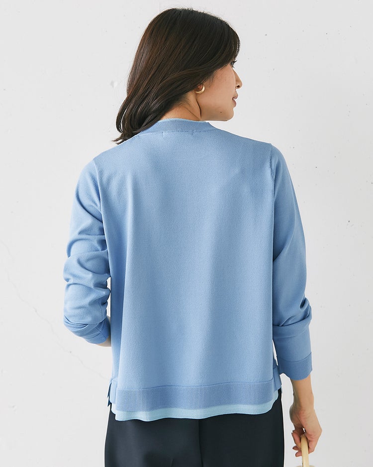 ストレッチニット・リブ配色クルーネック 詳細画像 ライトブルー 3