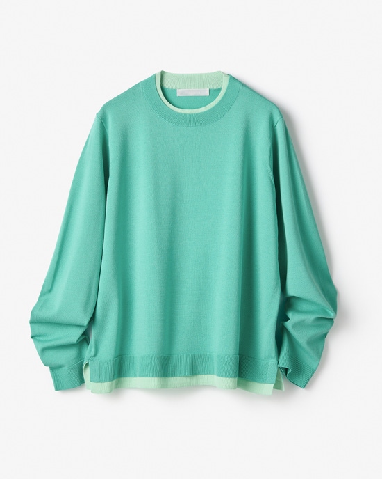 ストレッチニット・リブ配色クルーネック