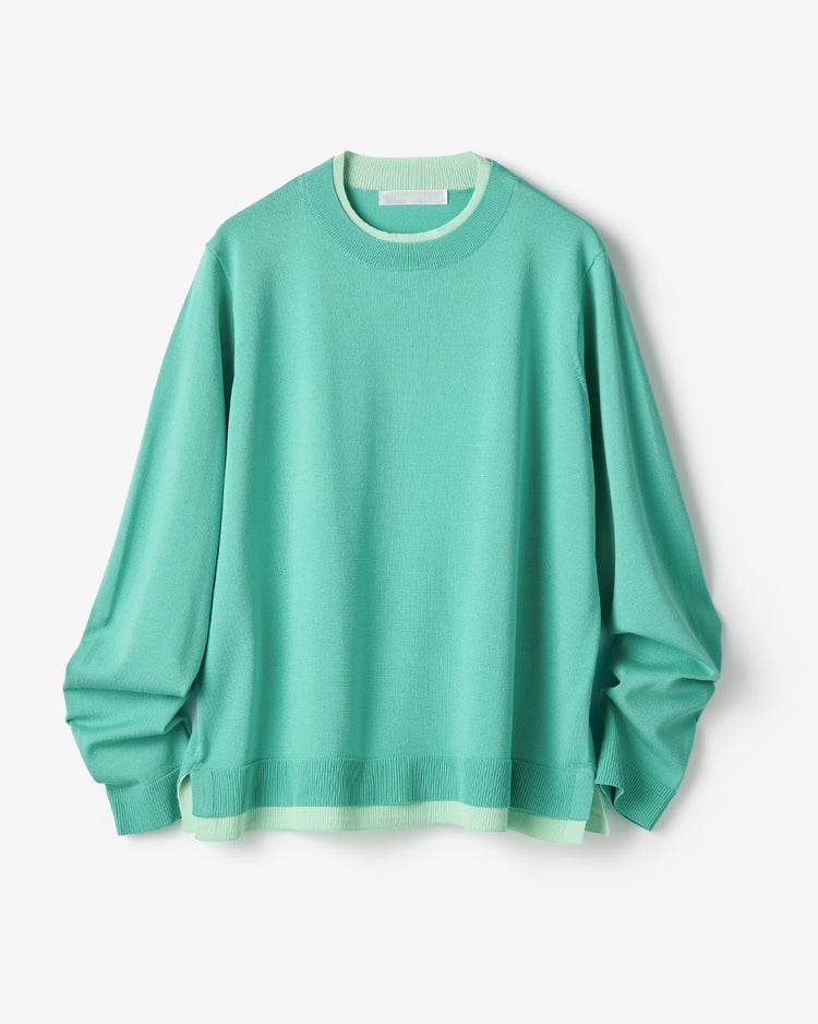 ストレッチニット・リブ配色クルーネック 詳細画像 ブルーグリーン 3