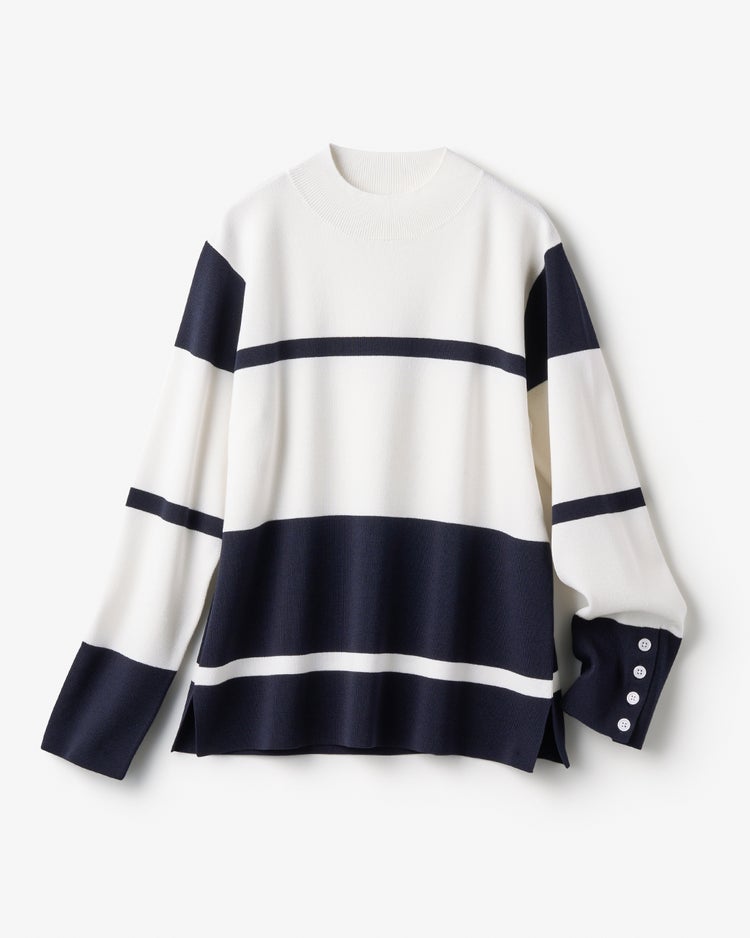 総針ニット・カラーブロックハイネック 詳細画像 ホワイトｘネイビー 5