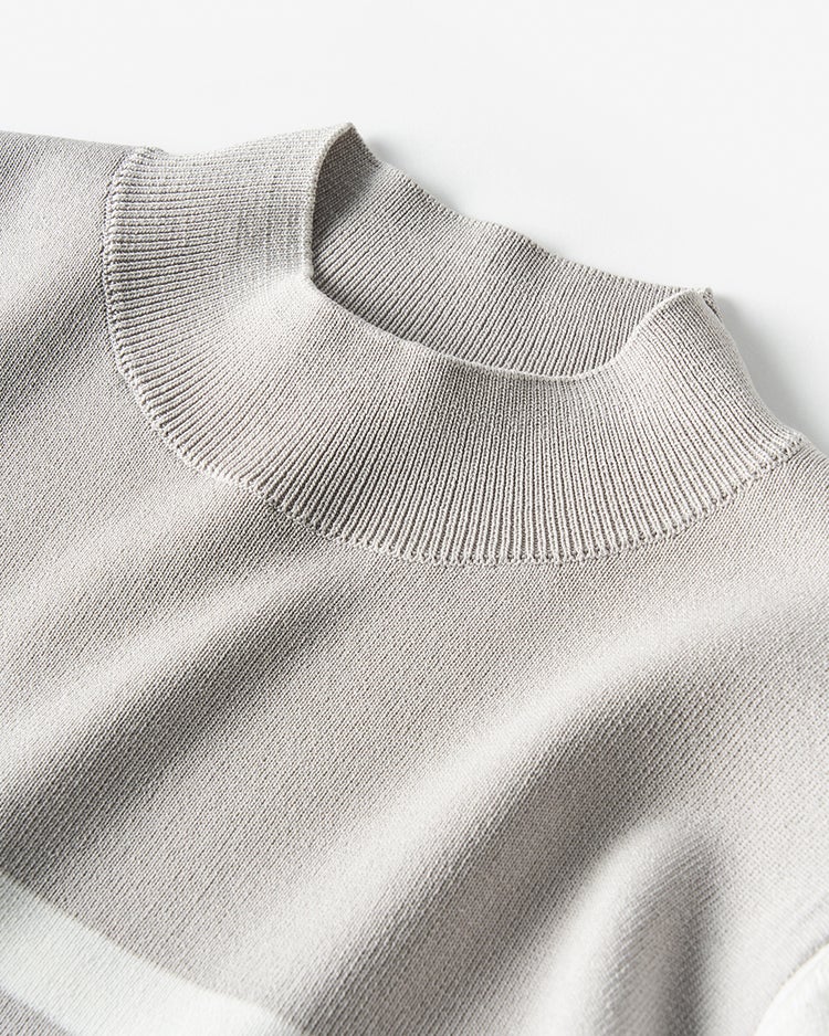 総針ニット・カラーブロックハイネック 詳細画像 グレー&times;ホワイト 2