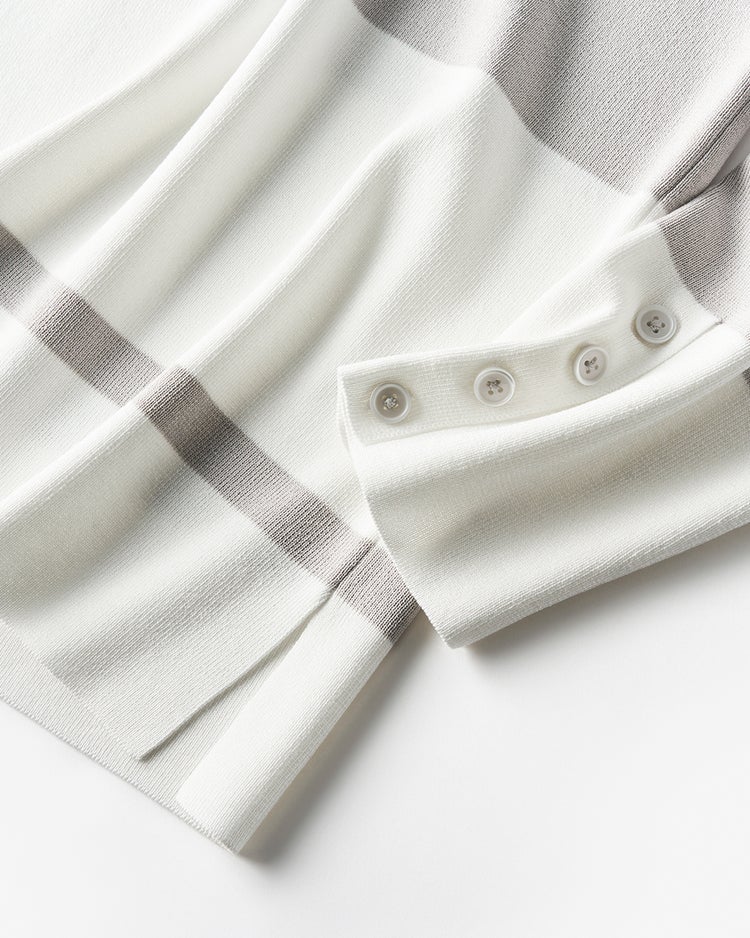 総針ニット・カラーブロックハイネック 詳細画像 グレー&times;ホワイト 3