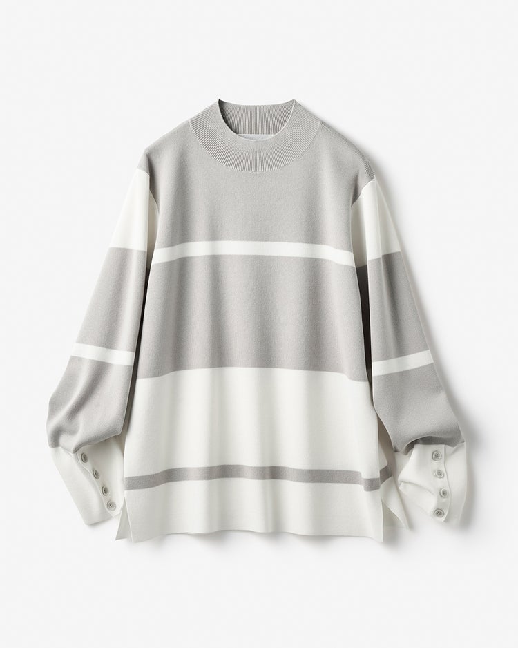 総針ニット・カラーブロックハイネック 詳細画像 グレー&times;ホワイト 5